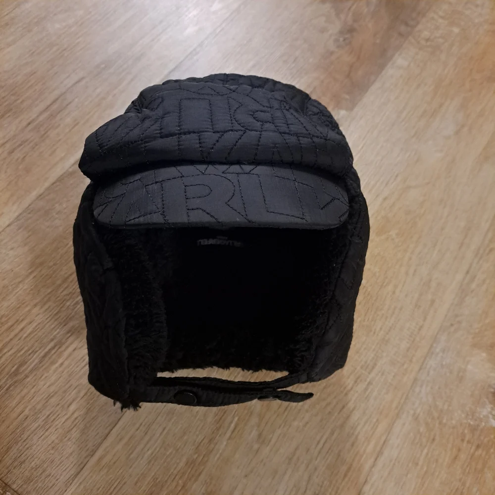 Karl Lagerfeld Kids Black Trapper Cap / Hat Ear Flaps Quilt Style